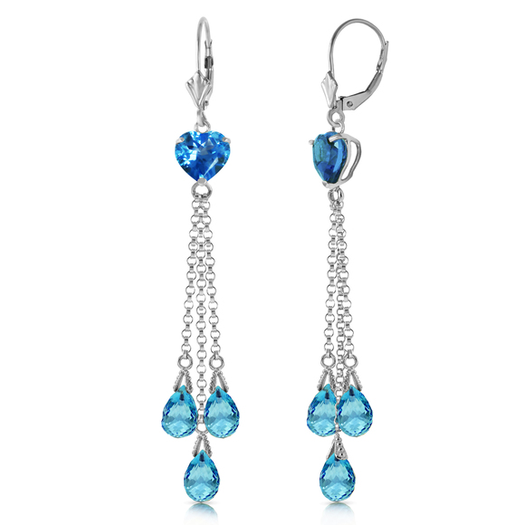 14K. GOLD CHANDELIER EARRING WITH BRIOLETTE BLUE TOPAZ (White Gold) - Picture 3 of 3